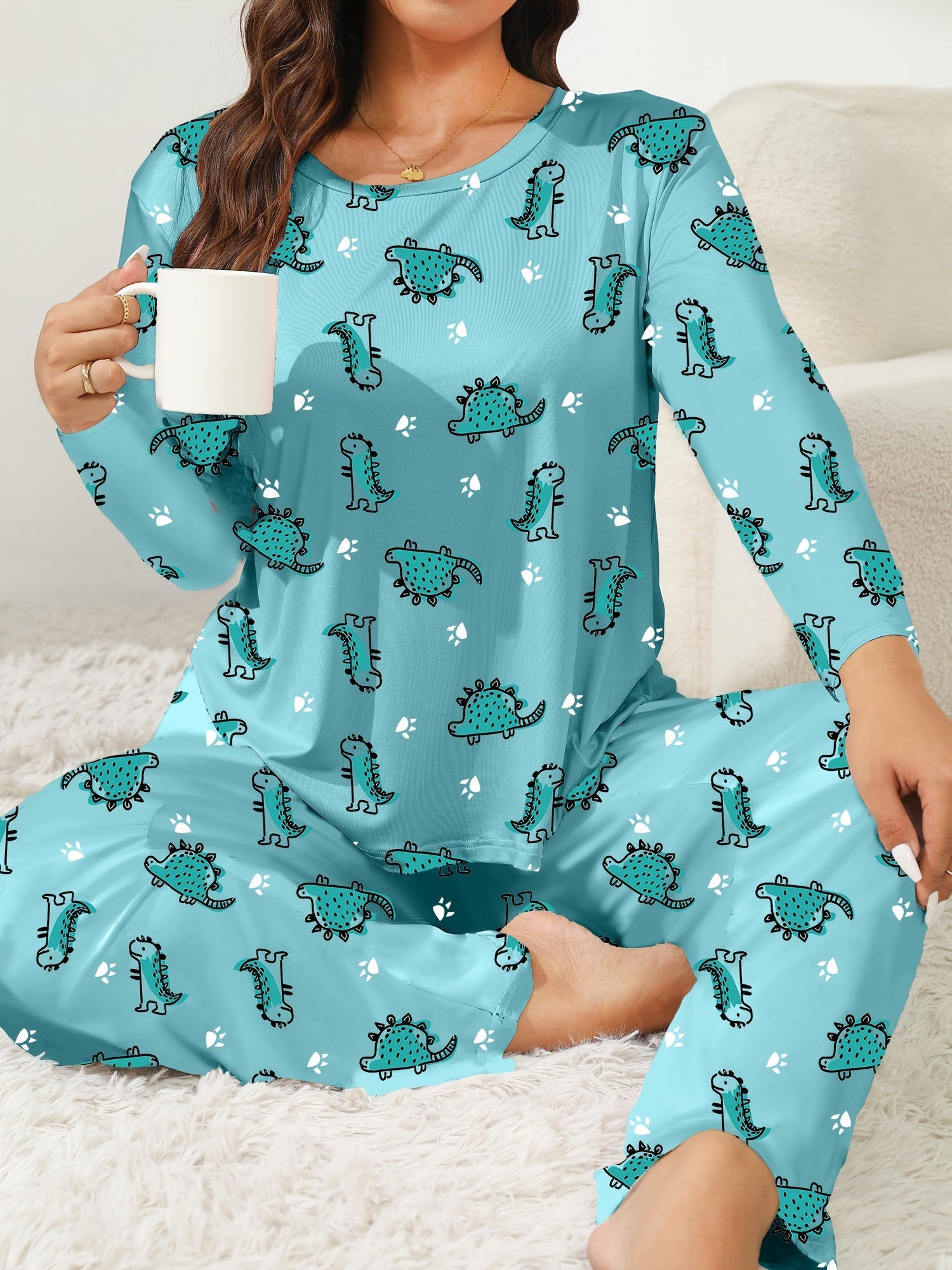  Dino & Paw Print Long Sleeve Pajama Set