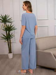Short Sleeve Crew Neck Pajama Set for Women