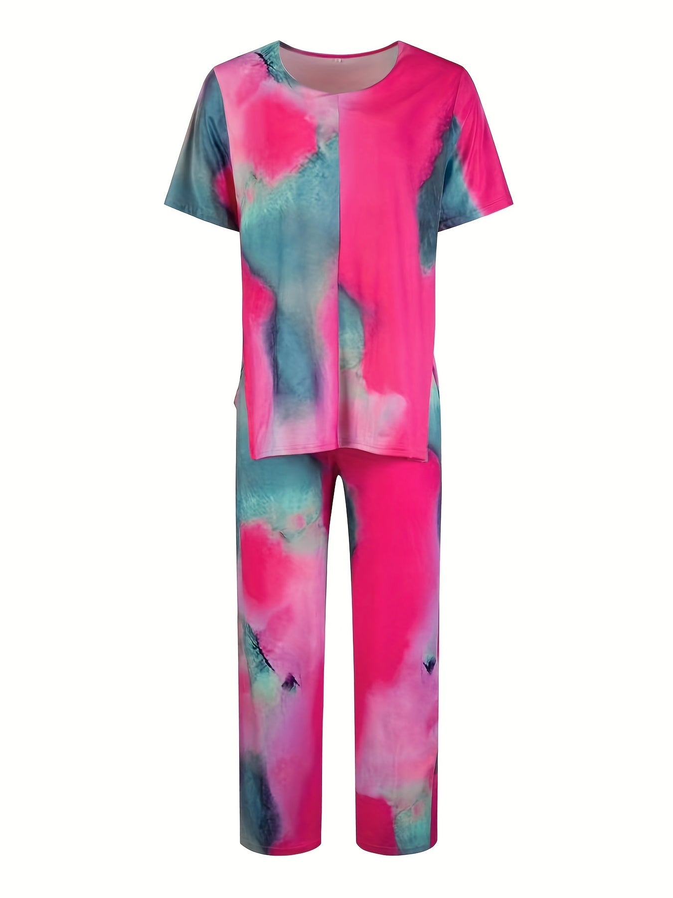  Tie Dye Short Sleeve V Neck Top & Pants Set