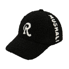 Embroidered R Letter Hat Winter Thickened Warm Wool Baseball Cap