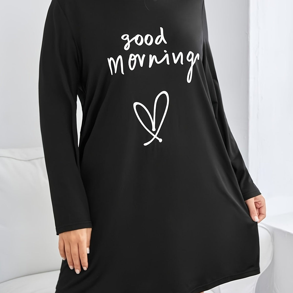  Heart Print Short Sleeve Comfort Sleep Dress