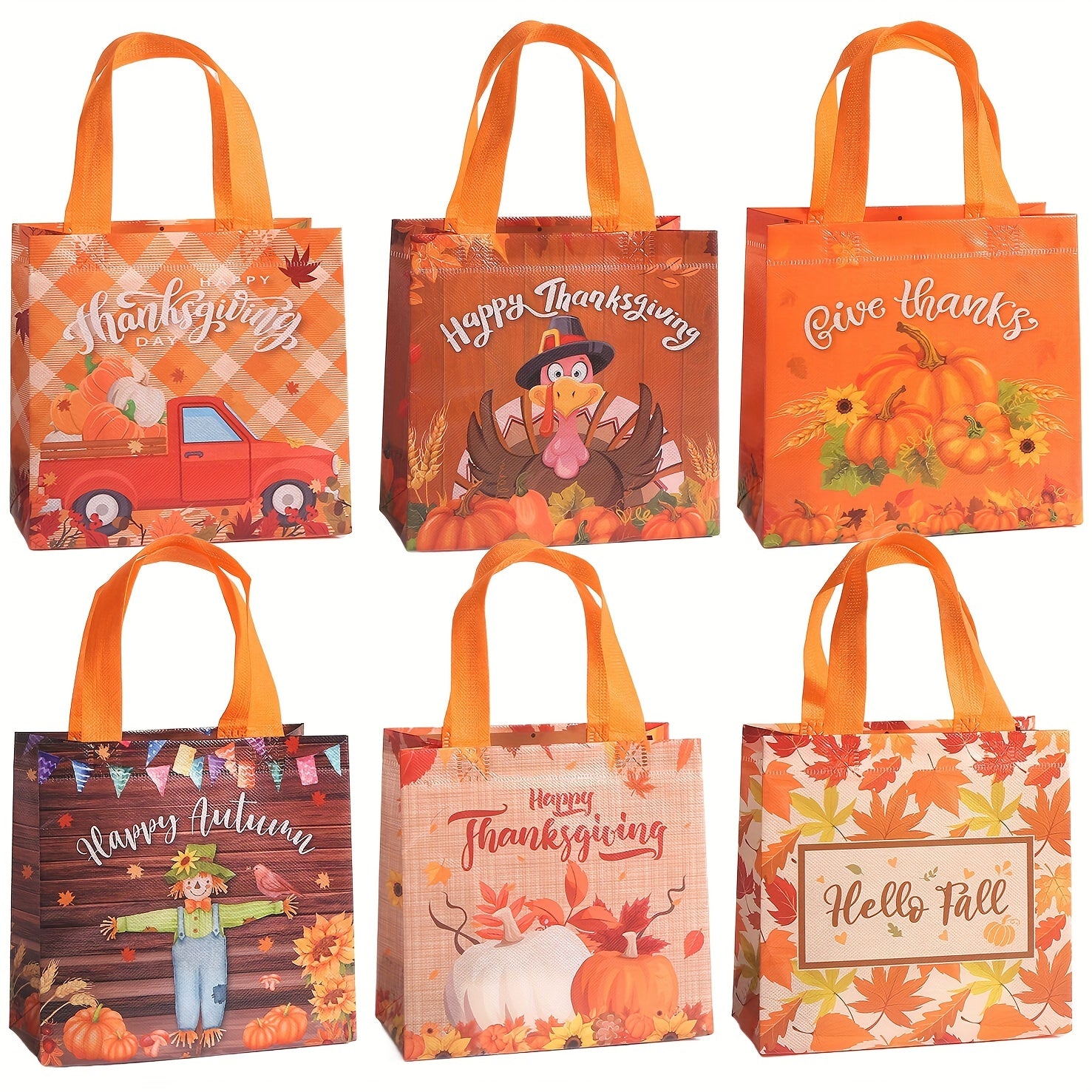 6pcs Fall Non Woven Bags Thanksgiving Gift Bags Thanksgiving Tote Bags