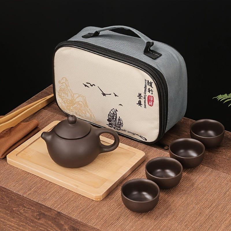 Portable Tea Set: Teapot & 4 Cups for Camping & Travel