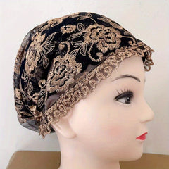 Rose Embroidery Lace Turban Cap Double Layer Beanie Ramadan Head Wrap Inner Hija