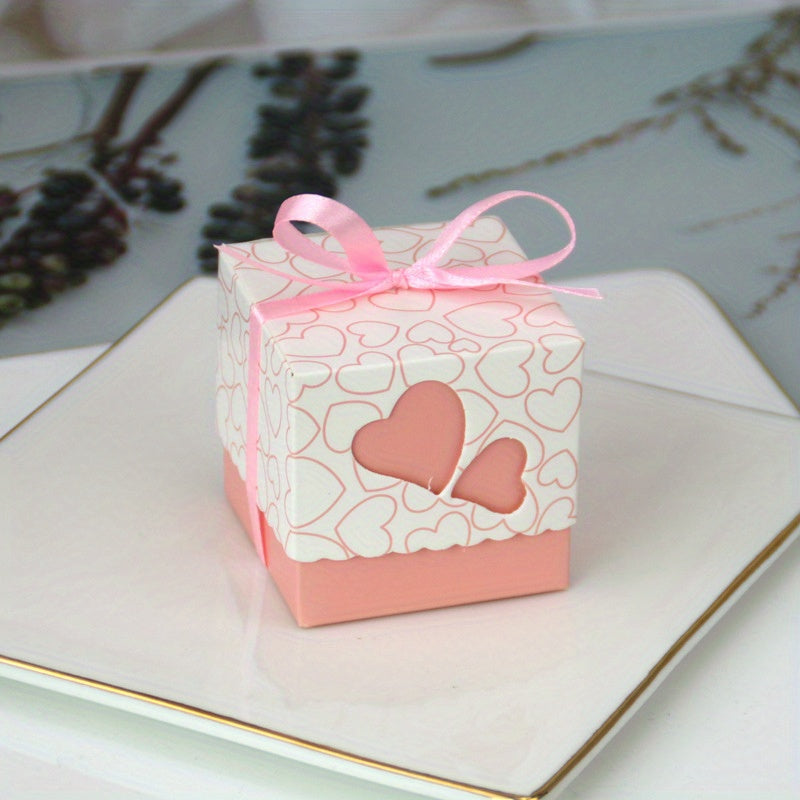 50pcs Peach Heart Candy Chocolate Party Favor Box for Birthdays Weddin