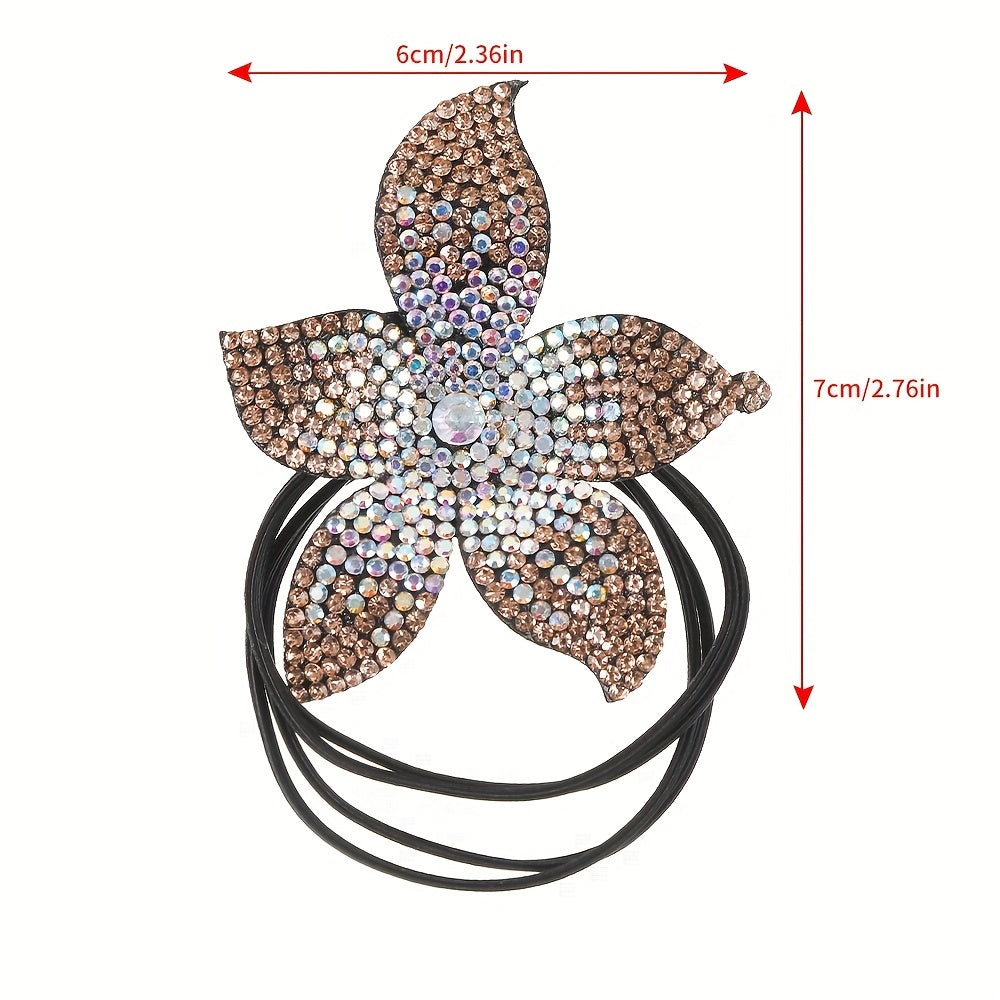 Women's Rhinestone Flower Resin Hair Tie Elastic Hair Rope