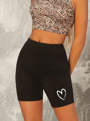 Heart Print High Waist Biker Shorts Women's Clothing