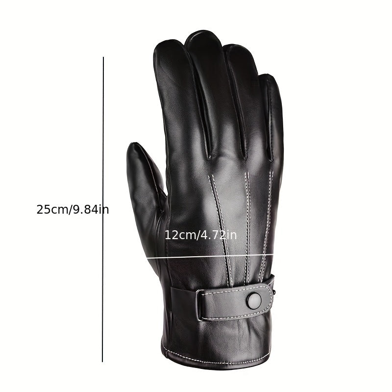 Winter Thick PU Leather Gloves For Men - Cycling Skiing Warm Glove