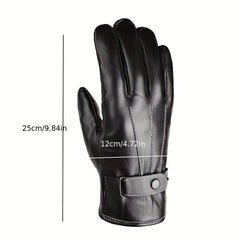 Winter Thick PU Leather Gloves For Men - Cycling Skiing Warm Glove