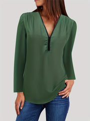  Women's Smoothing Long Sleeve Half Zipper Blouse