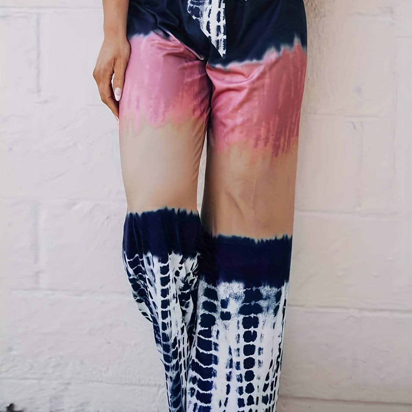 Women's Plus Colorblock Tie Dye Wide Leg Drawstring Pants