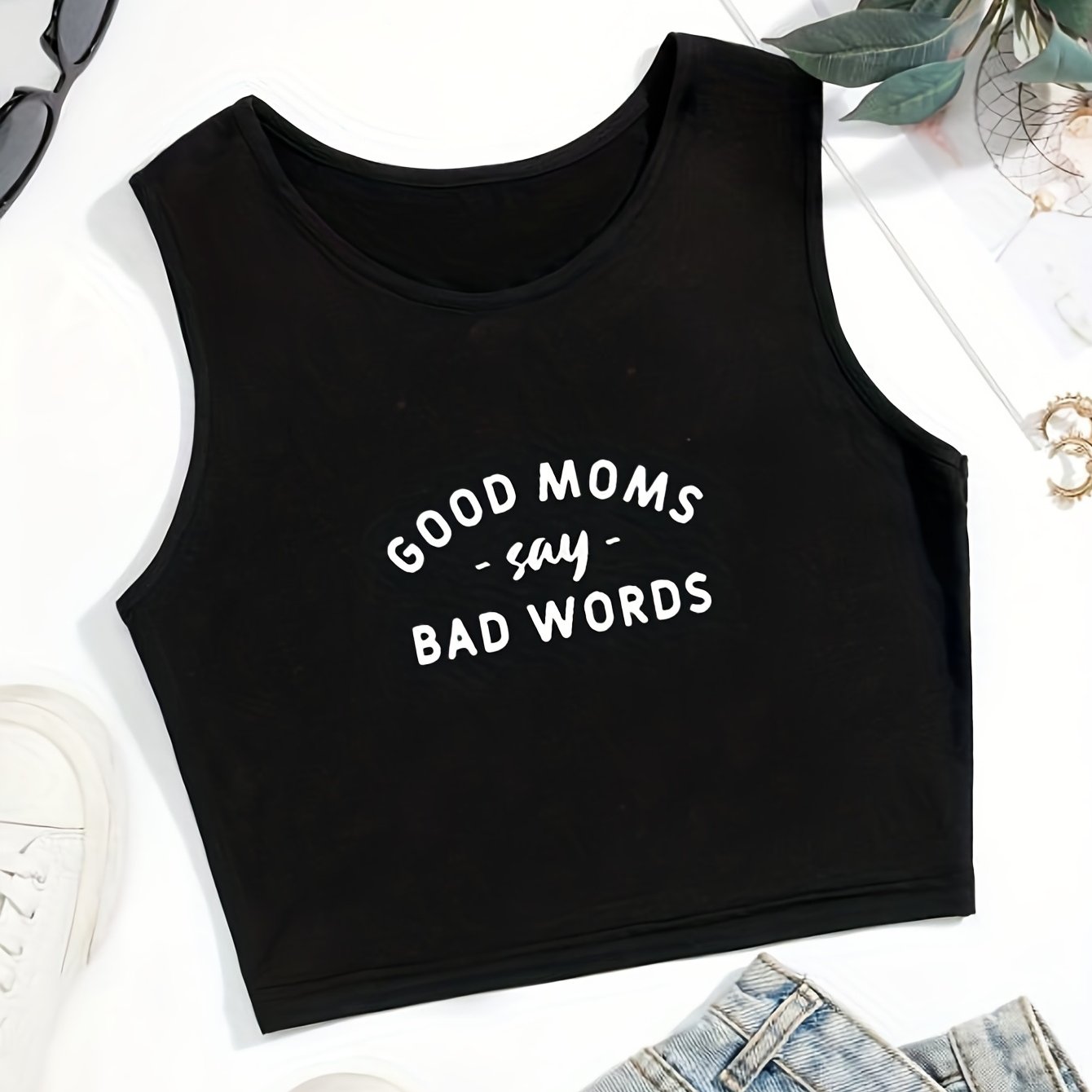 Good Moms Print Crop Tank Top Sexy Summer Sleeveless Casual Top