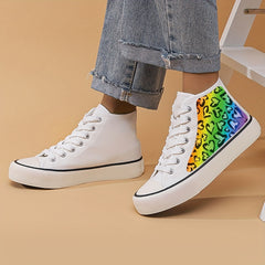 Heart Print Flat Chunky Canvas Sneakers High Top Skate Shoes