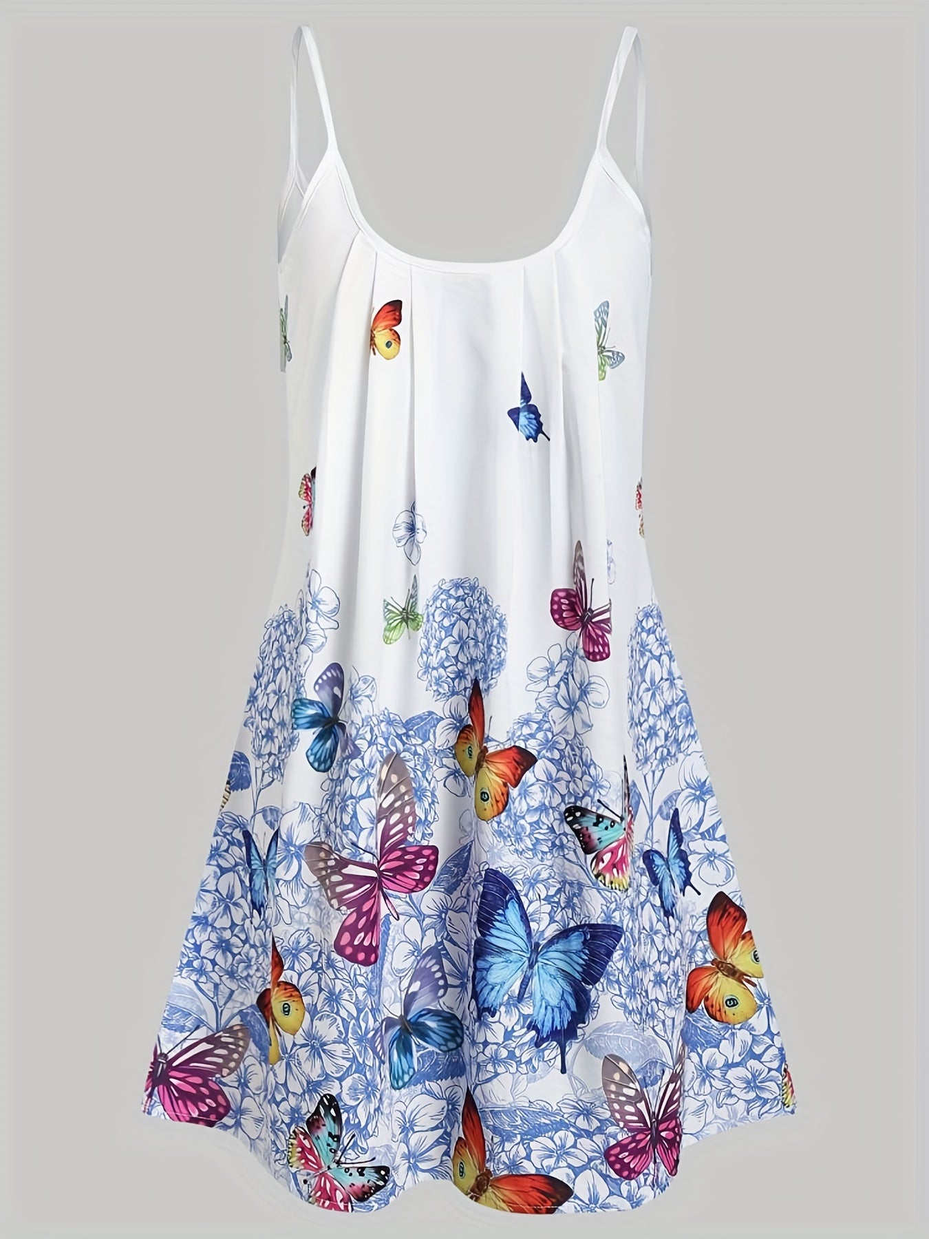  Women's Ruched Butterfly & Floral Print Cami Dress
