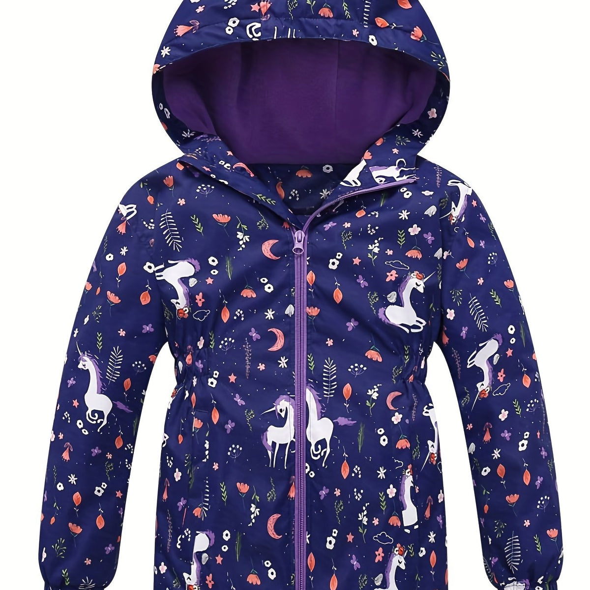 Toddler Girls Unicorn Hooded Jacket Waterproof Zipper Coat