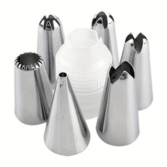 8pc Cake Decorating Kit: Silicone Bag, Tips, Coupler - Baking