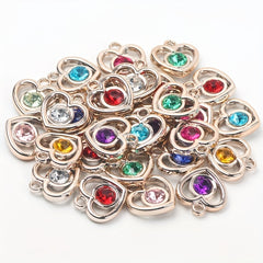 10pcs Colorful Rhinestone Heart Shape Pendant for DIY Accessories