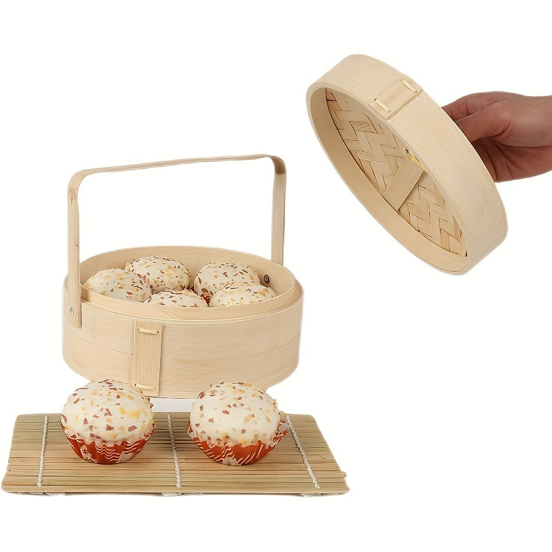 Bamboo Steamer Basket With Lid - Reusable for Home & Restaurant