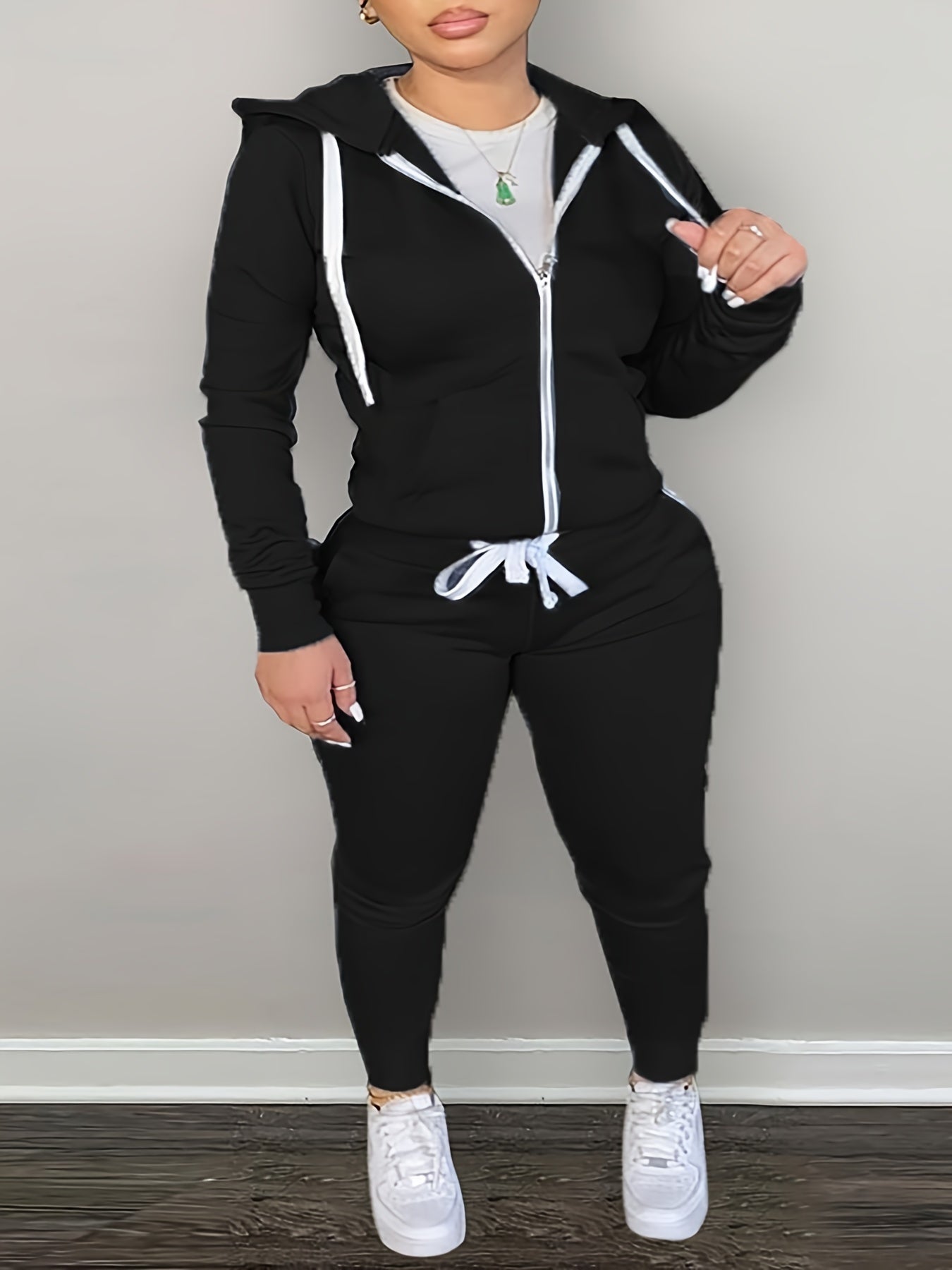  Solid Long Sleeve Hoodie & Pants Set