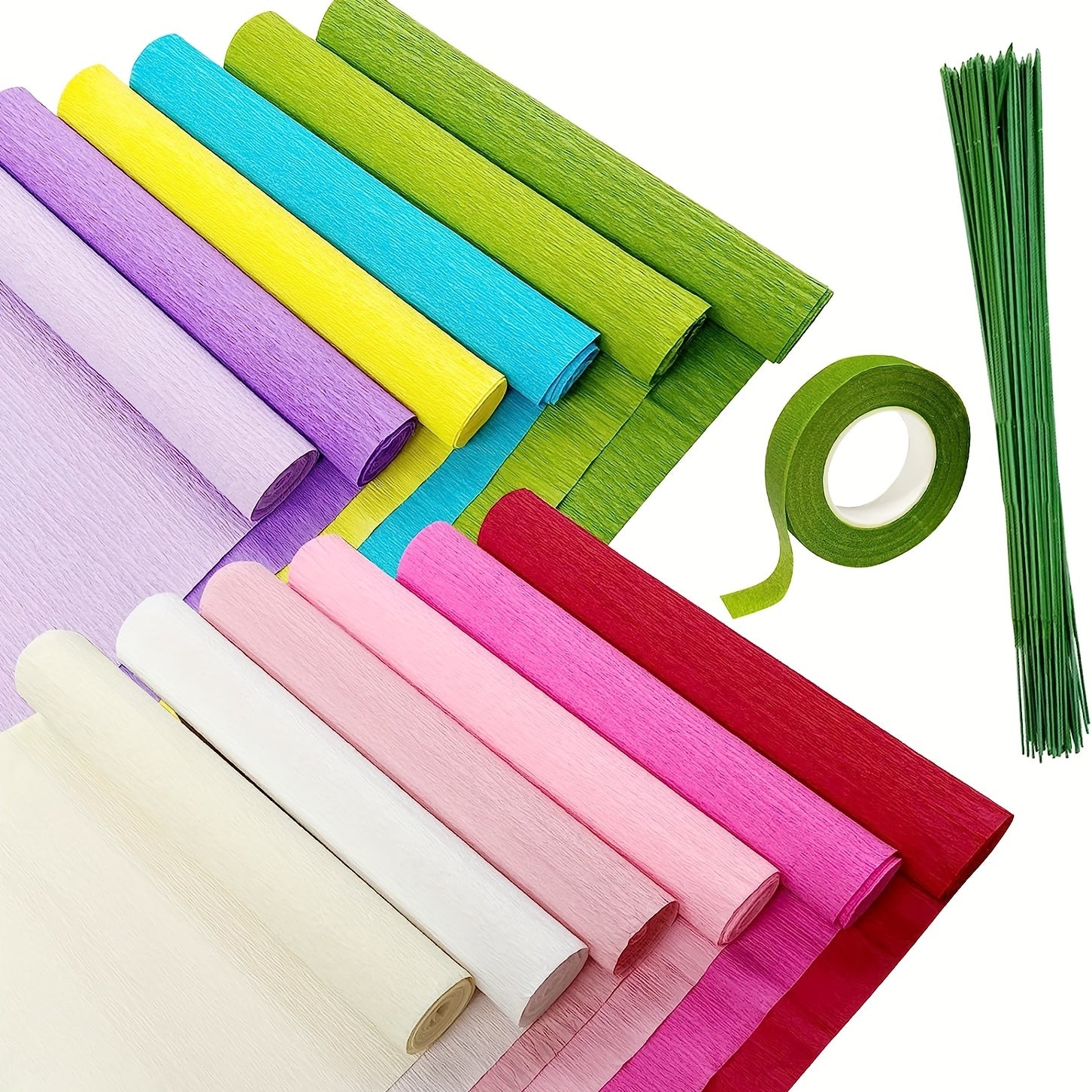 6pcs Crepe Paper Rolls Flower DIY Kits Green Floral Tapes Birthday Wedding