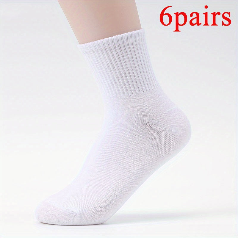 6 Pairs Cotton Mid-Calf Socks for Men and Women
