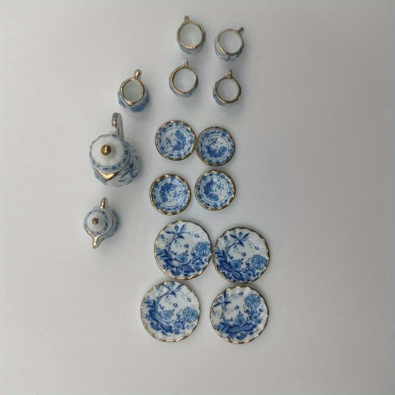 Ethnic Style Ceramic Dollhouse Tea Set with Cloth, Ideal for Mini Food Games