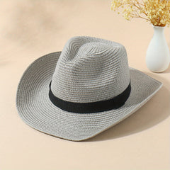 Candy Jazz Fedora Cap Rolled Brim Vintage Sun Hat Outdoor Breathable Straw Hat
