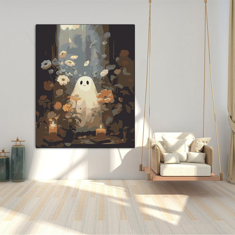 Halloween Ghost in Flower Beds Painting