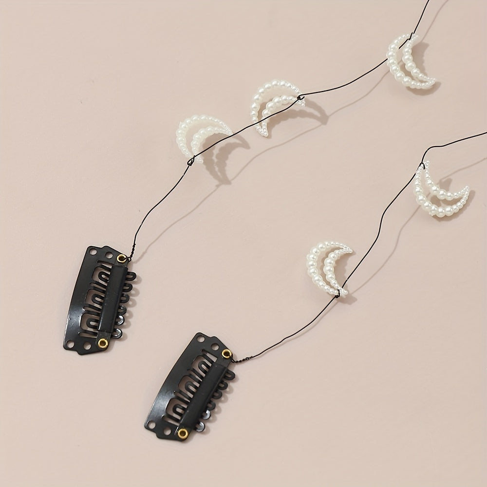 2pcs Fairy Faux Pearl Hair Chain Invisible Clip Girls Hair Accessories