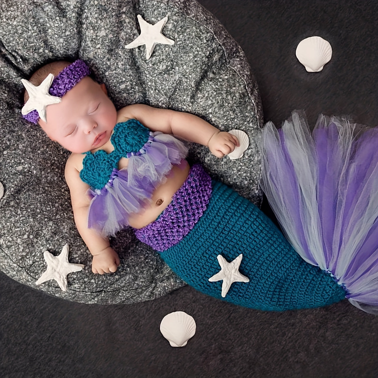 3pcs Baby Purple Mermaid Photo Dress Woolen Woven Costume