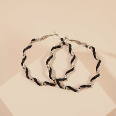 Boho Hoop Earrings With Beads Decor Stainless Steel Silver Plated Jewelry