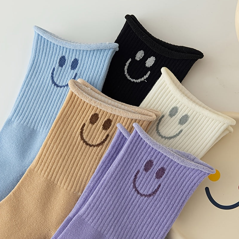 5 Pairs Smiling Face Print Socks Women's Stockings