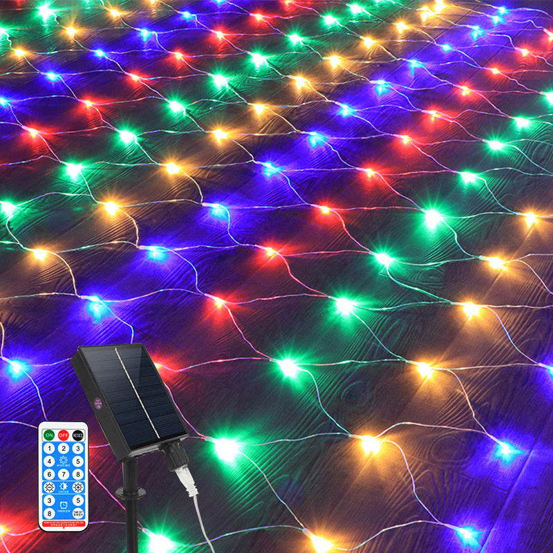 Solar Grid Lamp Curtain Light LED Fairy String Net Mesh Christmas Party Wedding