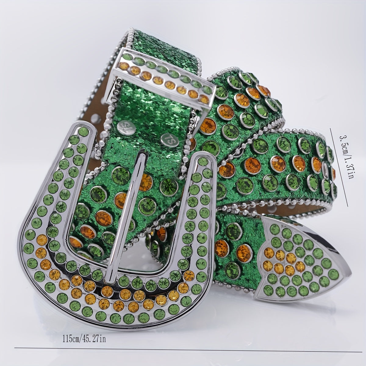 Funky Green Square Belt with Rhinestone PU Leather