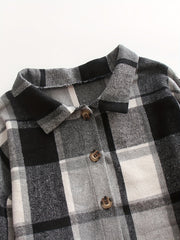  Plaid Print Long Sleeve Button Up Collar Shirt