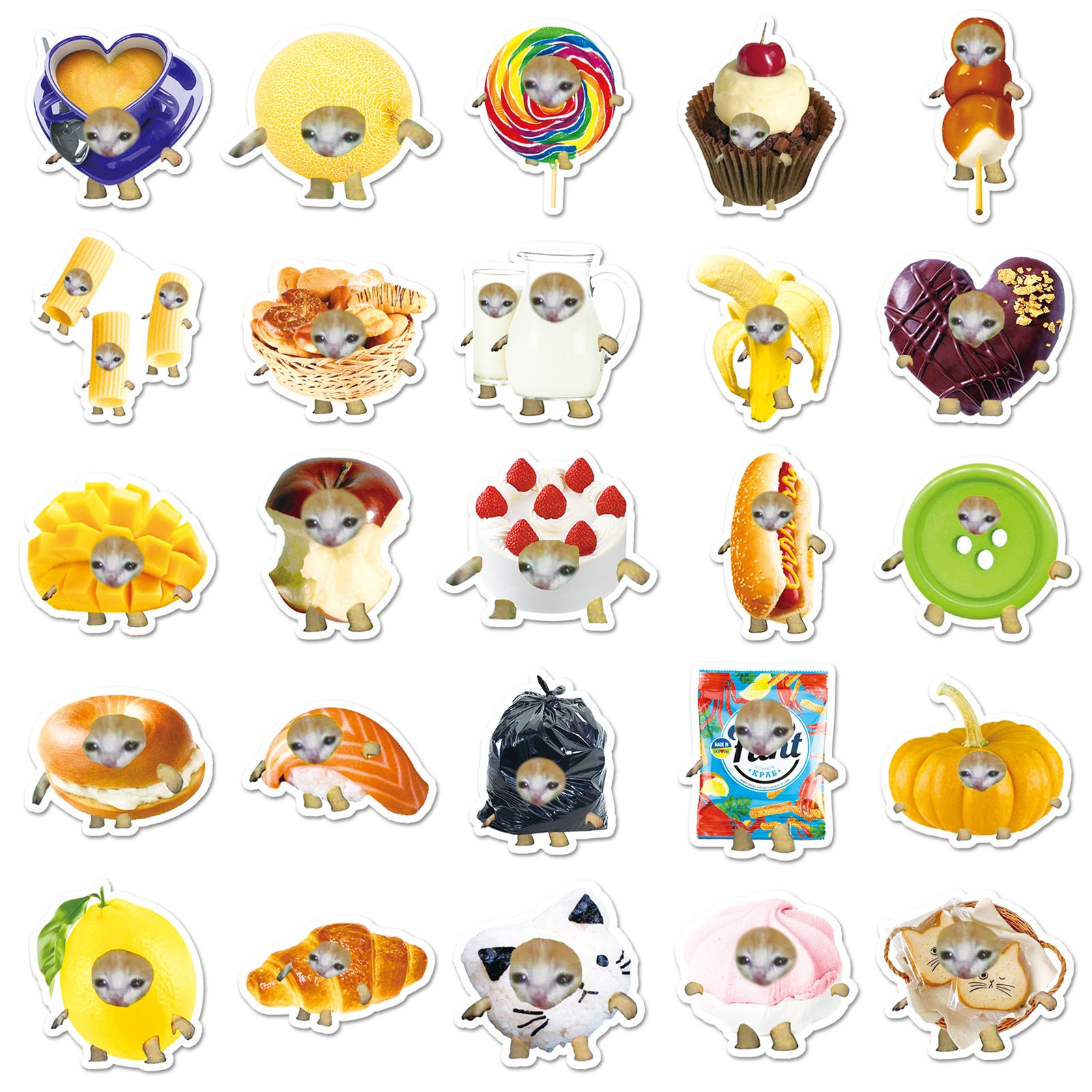 50pcs Funny Cat Head Stickers in Various Colors Self Adhesive Vinyl Decals