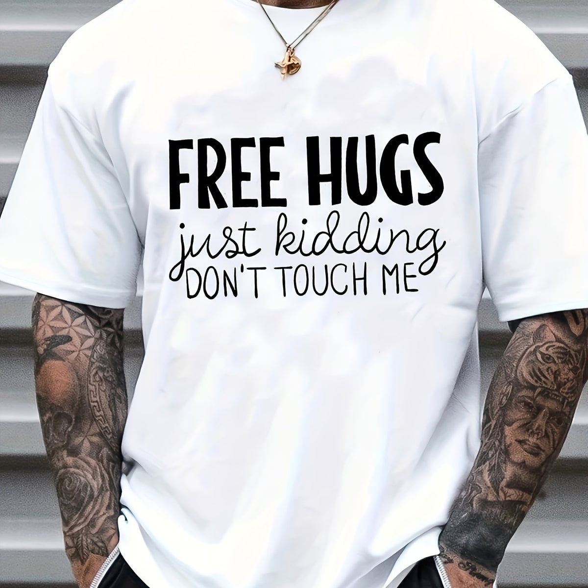 Men's Casual HUG Slogan Graphic T Shirt Short Sleeve Novelty Tees