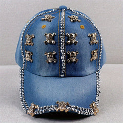 Skull Rivet Decor Baseball Cap Y2K Washed Denim Sun Hat Casual Dad Hats