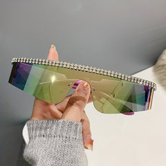 Rhinestone Sunglasses Cyberpunk Wrap Around UV400