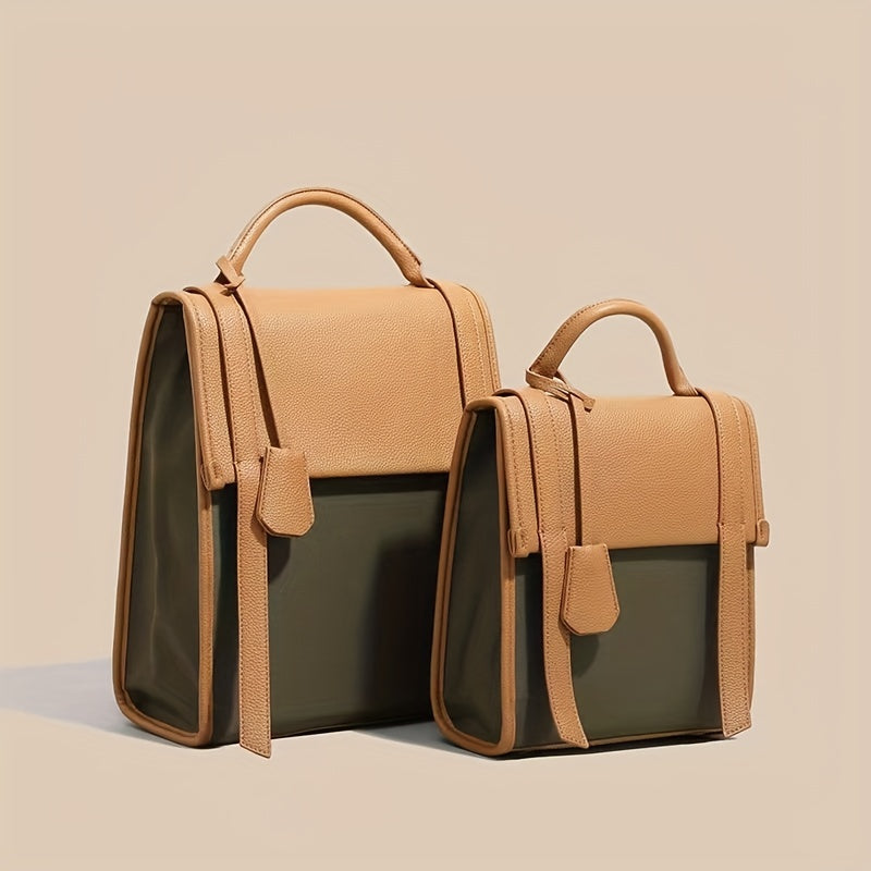 Colorblock Backpack Square Flap Preppy School Rucksack