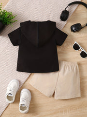 Boys Casual 3pcs Outfit T-shirt & Coat Top & Shorts Set