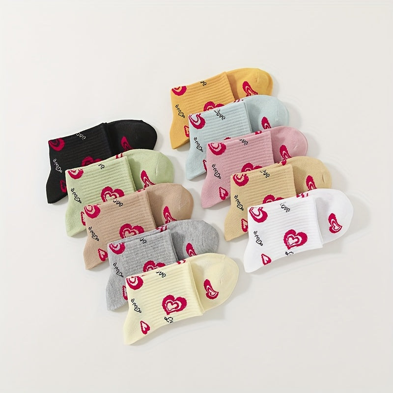 10 Pairs Heart Print Socks All-match Short Socks Women's Stockings