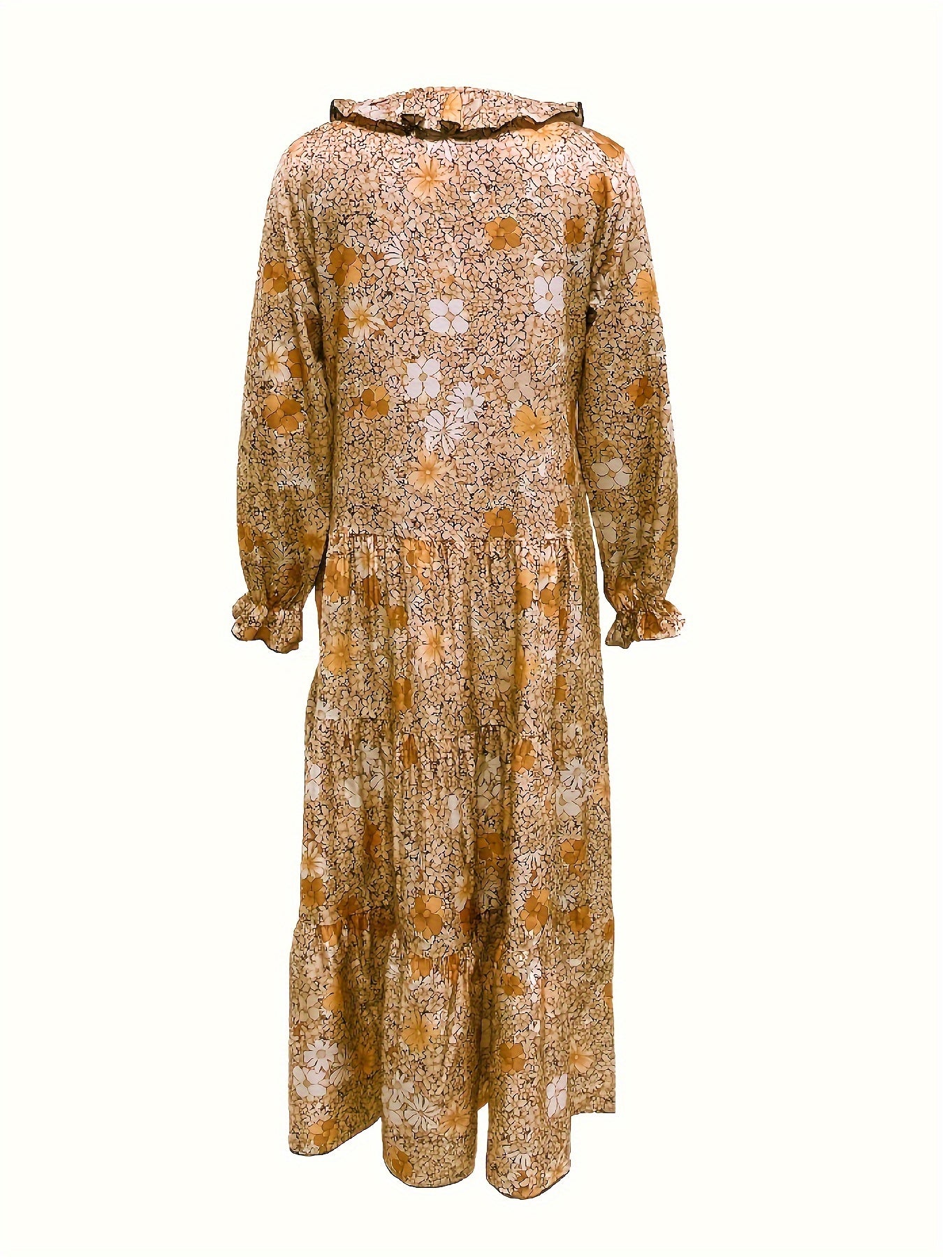  Boho Floral Print Lantern Sleeve Maxi Dress