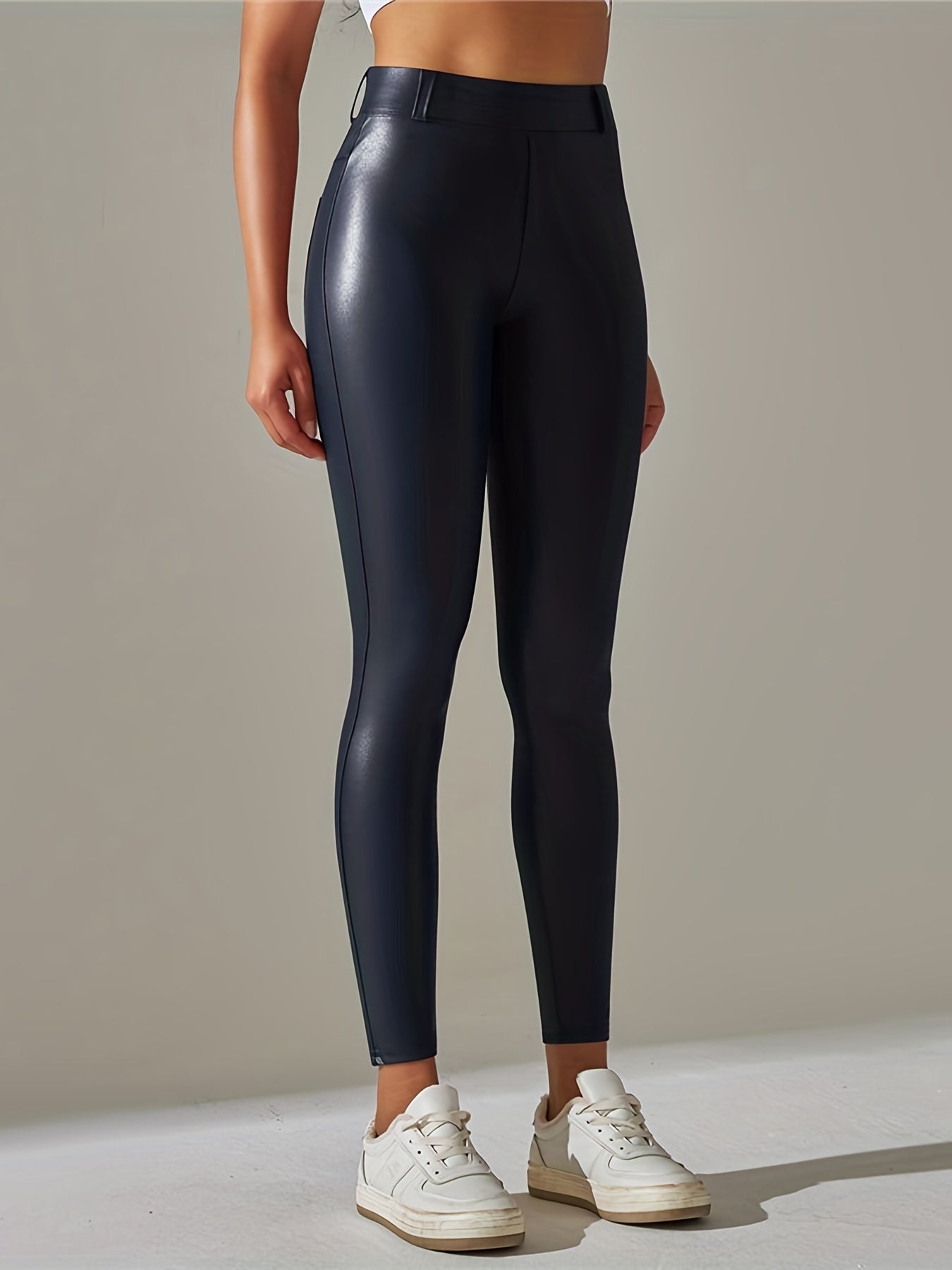 Warm Fleece Leggings High Wasted PU Leather Pants