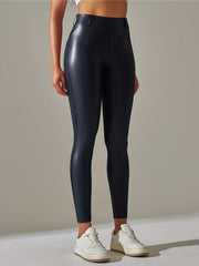 Warm Fleece Leggings High Wasted PU Leather Pants