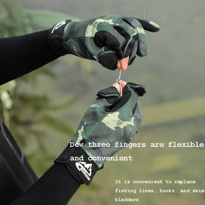Warm Gloves for Outdoor Fishing Cycling Three Finger Flip Touch Screen Anti-Slip