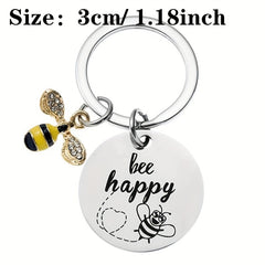 Bee Happy Bumblebee Small Pendant Stainless Steel Keychain