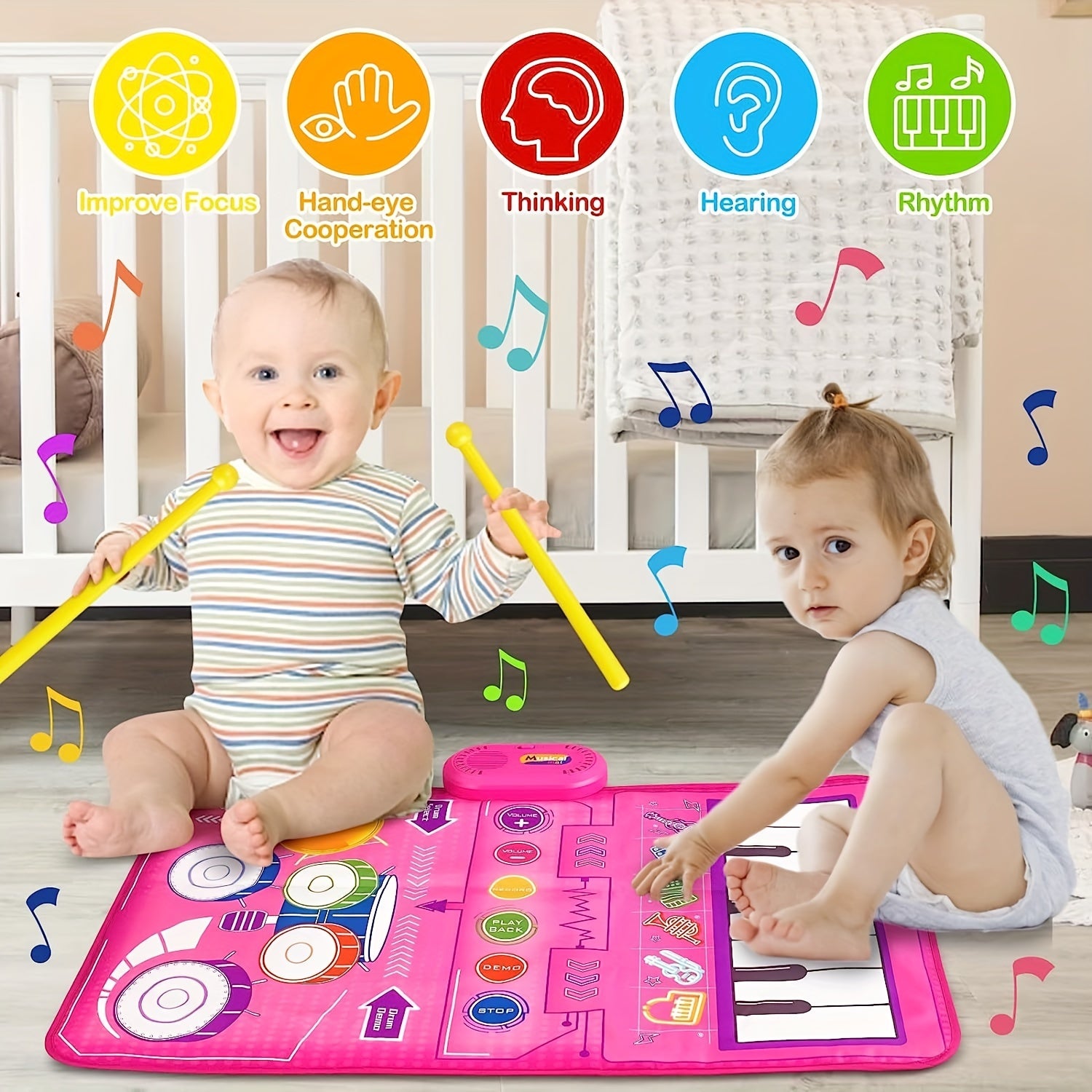 2 in 1 Baby Piano Keyboard & Drum Floor Mat