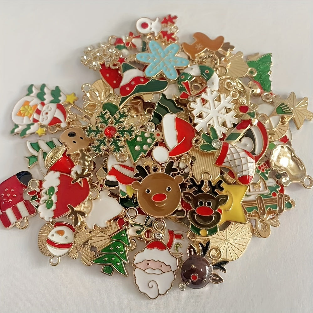 200pcs Mix Random Christmas Drop Alloy Pendant Enamel Charms for DIY Jewelry