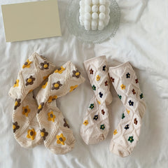 4 Pairs Floral Print Socks Soft Mid Tube Women's Stockings & Hosiery